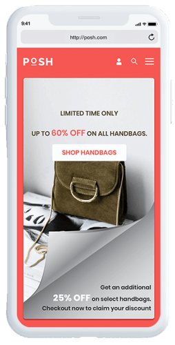 Page curl with a handbag product category call to action