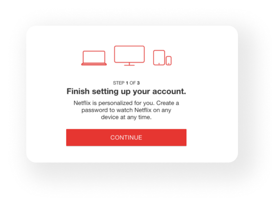 The visual that shows setting up an account on Netflix