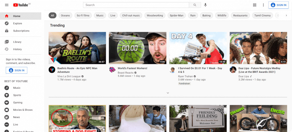 Image showing example of Youtube's video discovery mechanisms