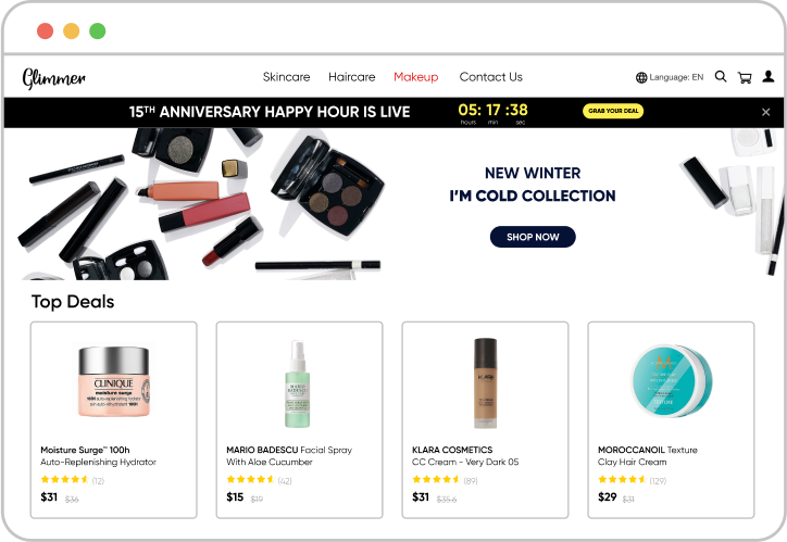 Pushing the user to act by creating urgency with time-dependent campaigns on the homepage with countdown bars