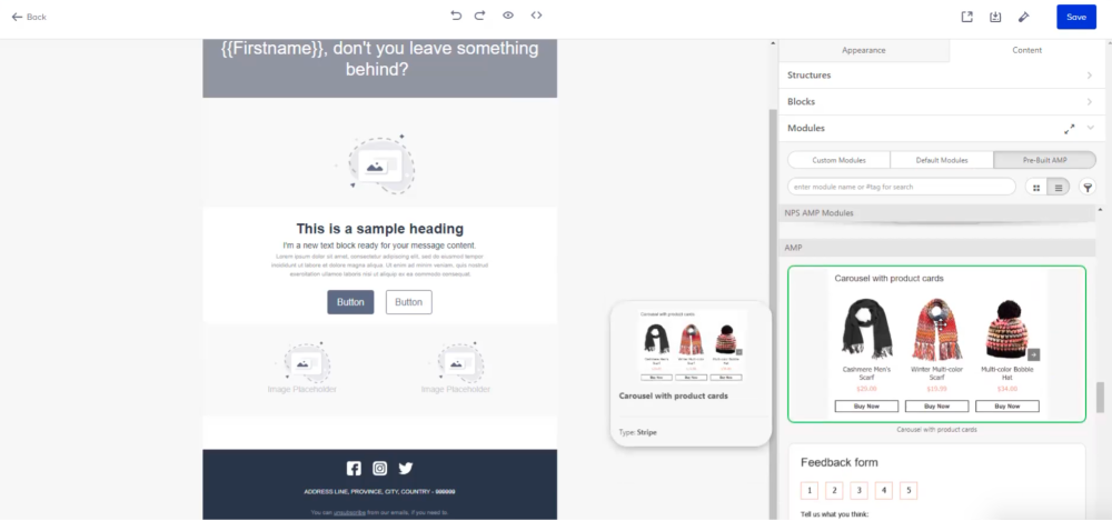 Insider One AMP email product carousel