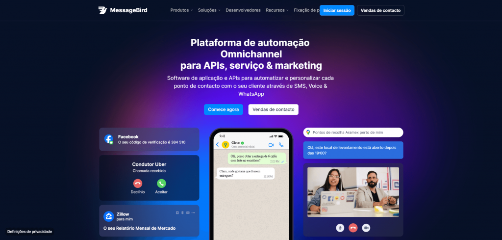 Página Inicial da MessageBird