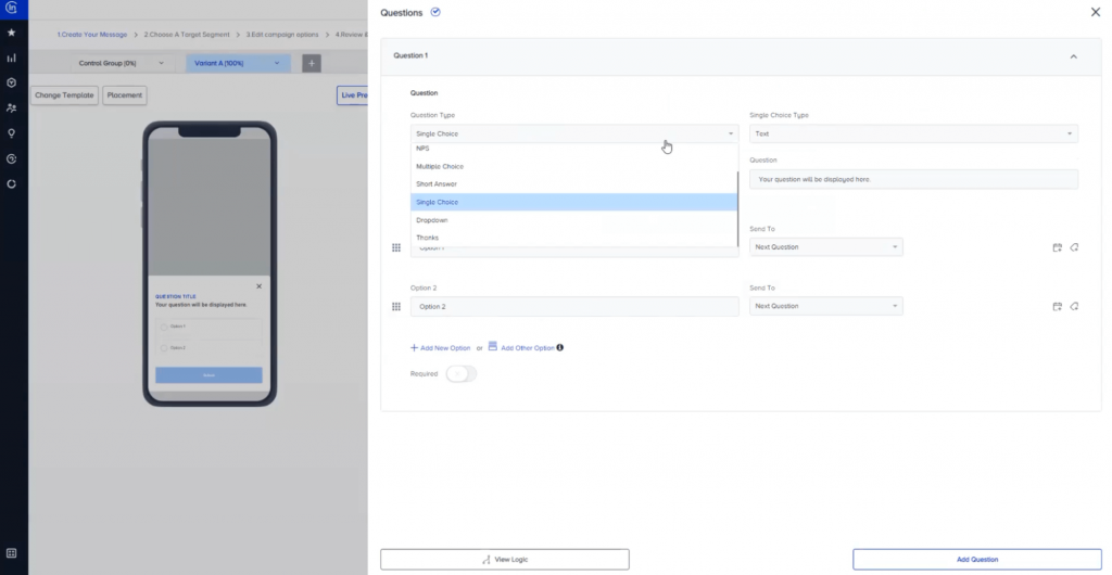 Insider One mobile app survey builder