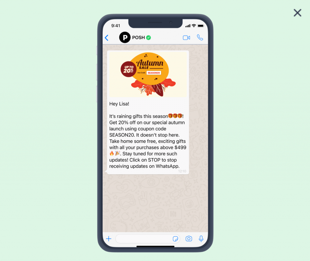 Insider One WhatsApp template seasonal discount code