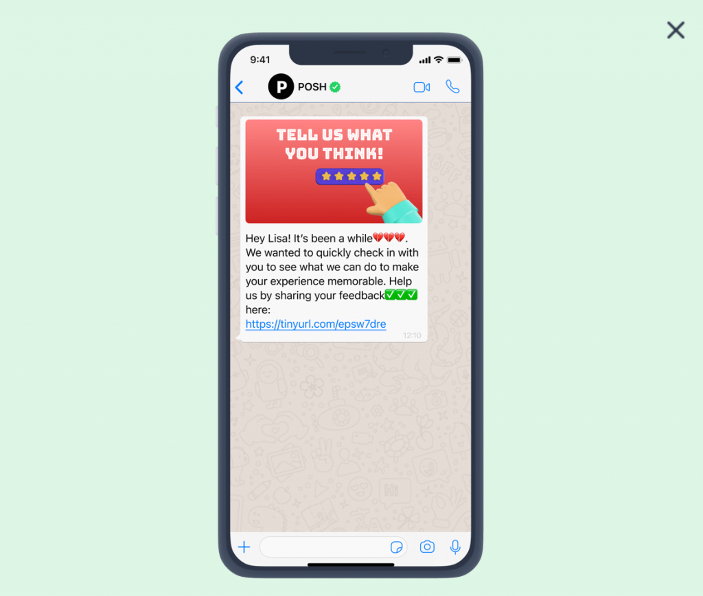 Insider One WhatsApp template customer survey