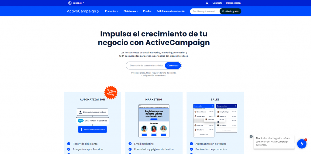 ActiveCampaign página principal