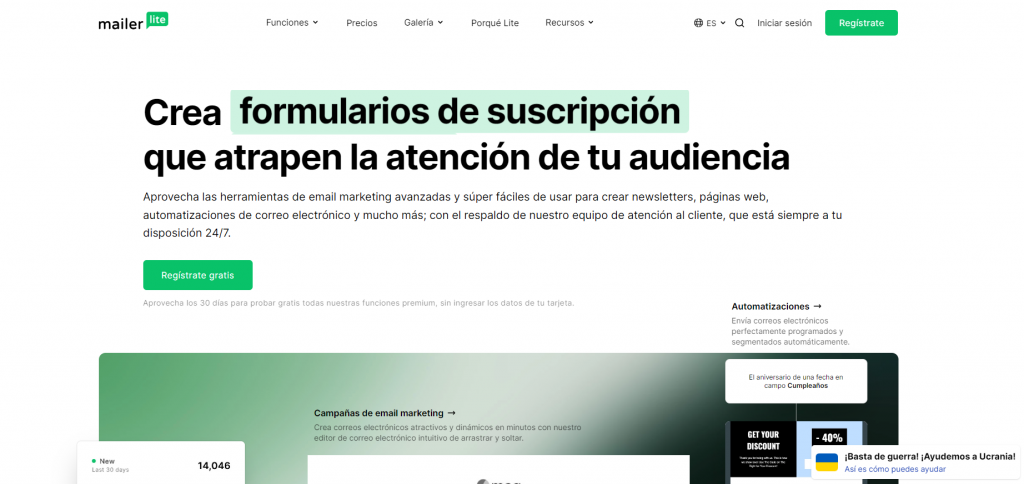 Mailerlite página principal