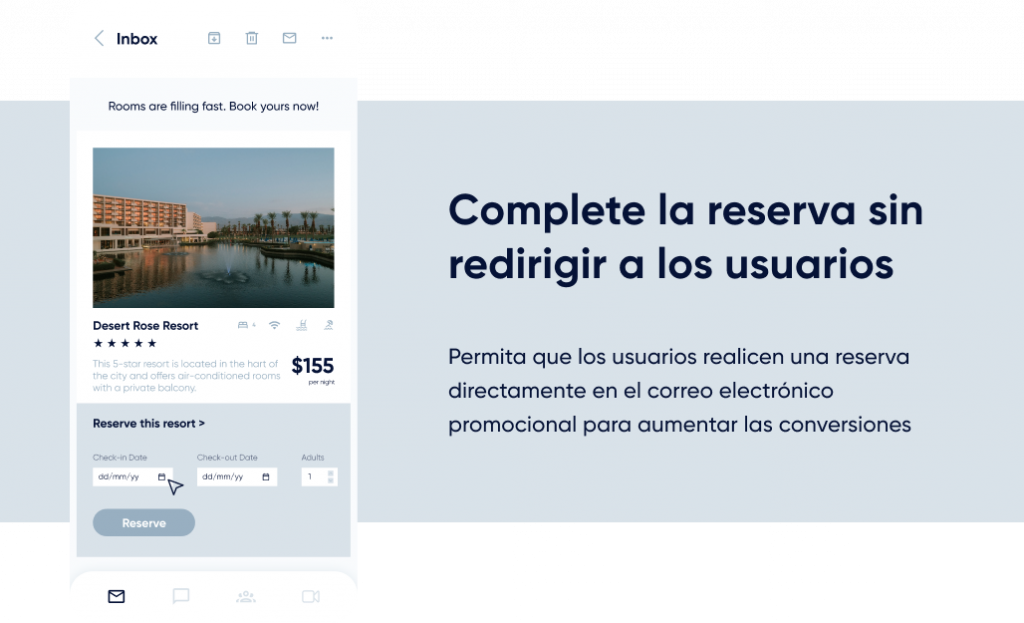 Interacción de correo electrónico de Insider One AMPCorreo electrónico de Insider One AMP hacer reservave carrusel de productos
