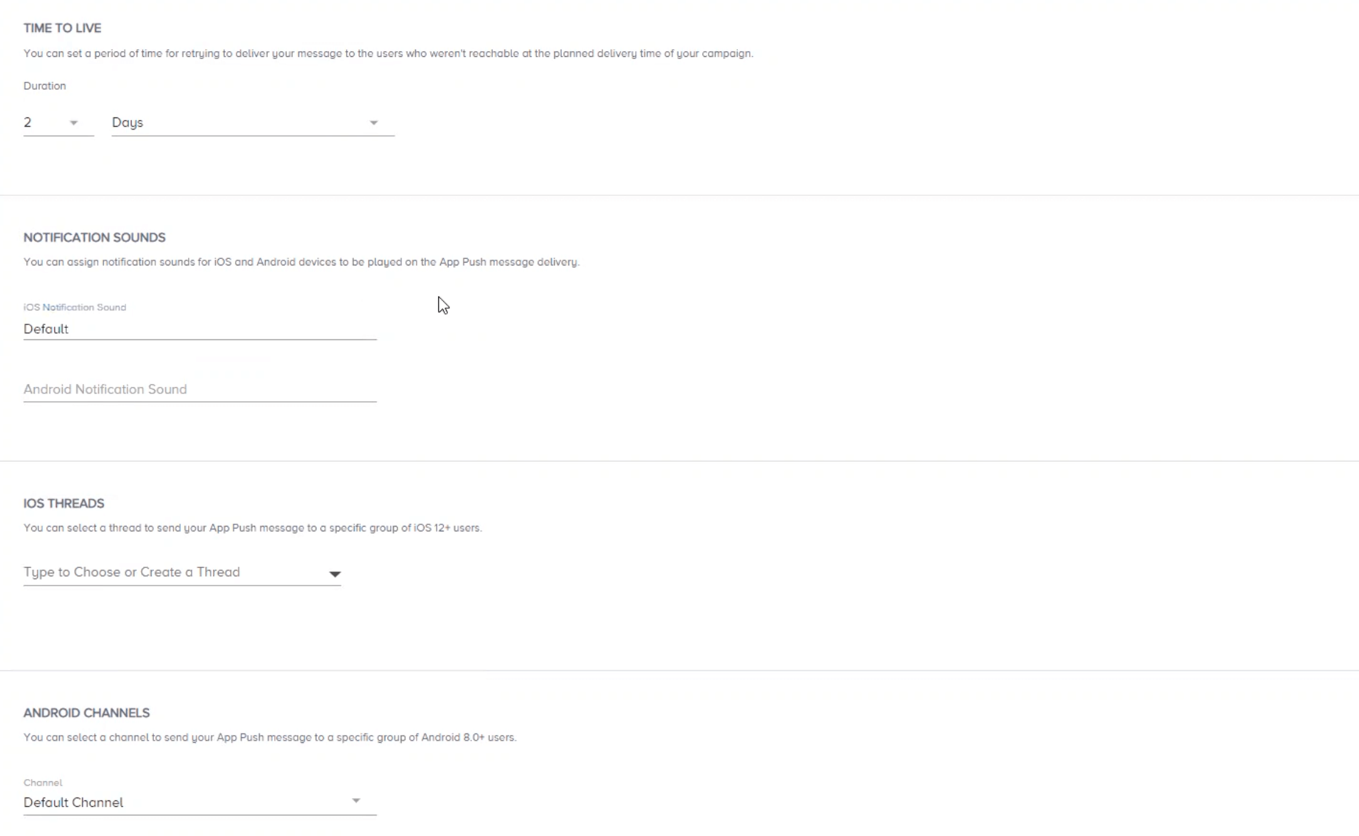 Insider One mobile push notification sound settings
