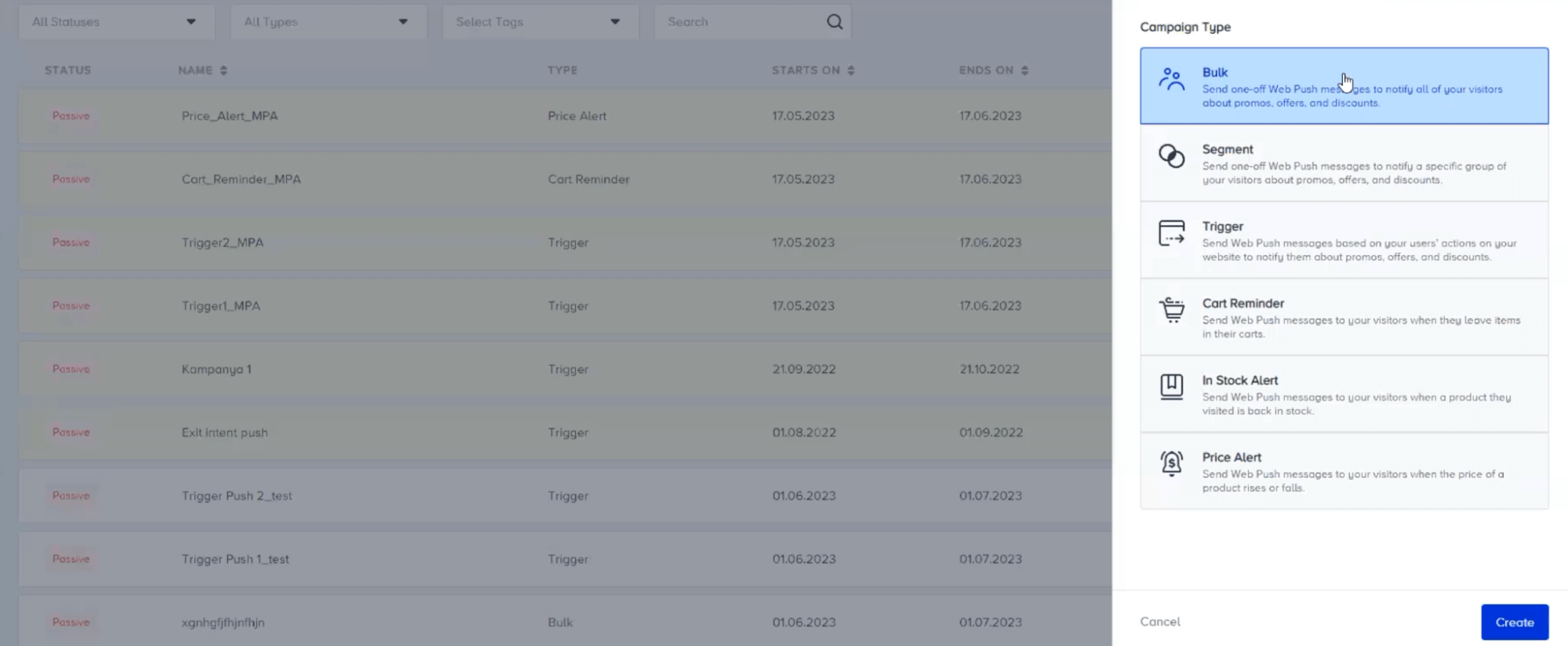 Insider One web push notification types