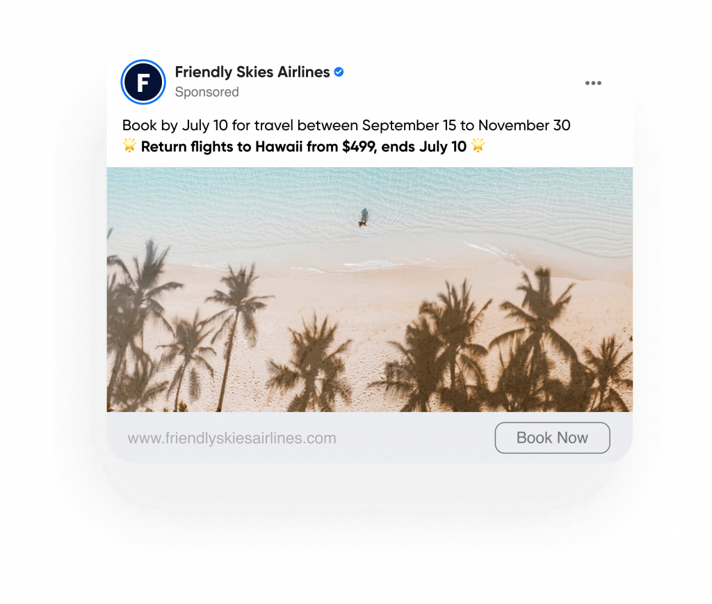  An image for a travel brand Facebook Ad suggesting flights from New York to Las Vegas