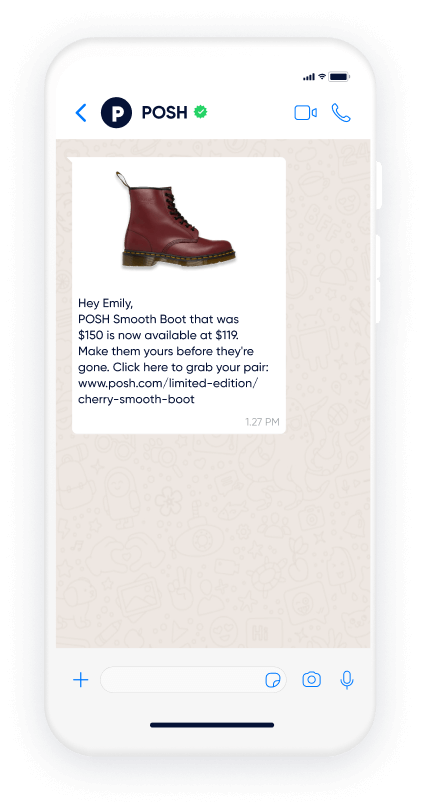 Use Insider One’s WhatsApp for business to send automated price alerts