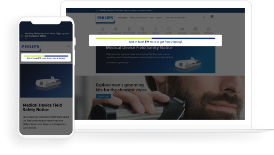 Philips increased AOV by 35.2% with Insider One’s Free Shipping progress bar