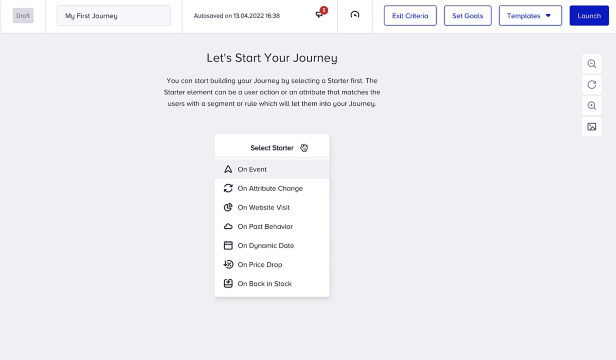 Insider One Architect automated journey start options