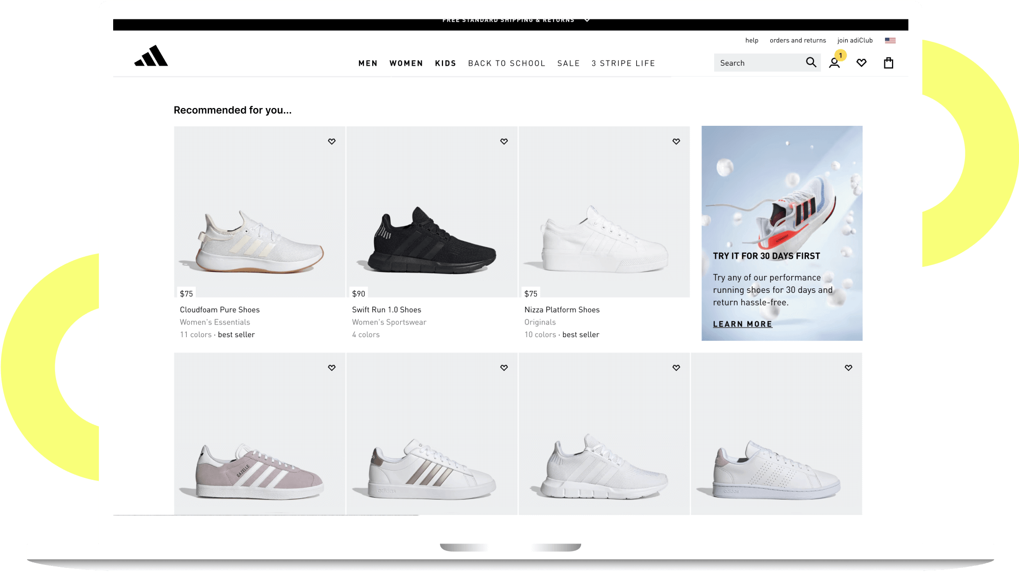 Adidas homepage product recommendations Insider One