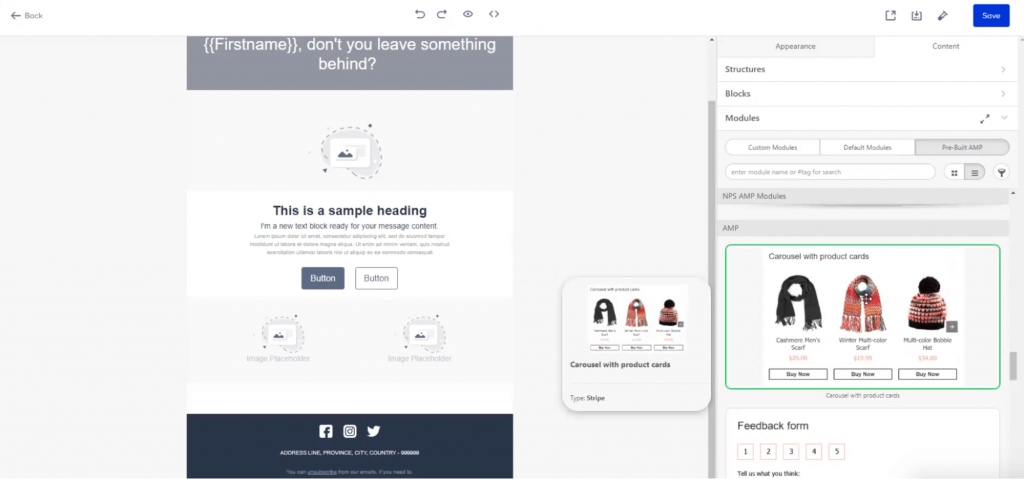 Carrousel de produits dans les emails AMP d'Insider One