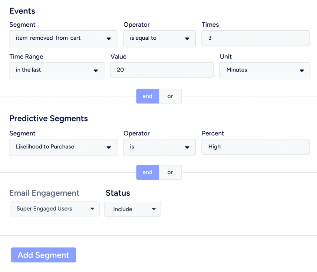  Segmenta a fondo a tus suscriptores de email marketing con más de 120 atributos de Insider One.
