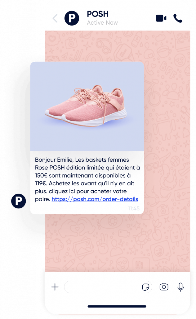 Alerte baisse de prix Whatsapp sur des baskets roses avec Insider One