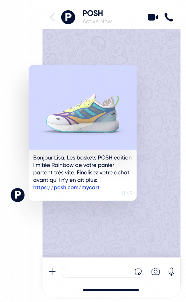 Whatsapp abandon de panier sur des baskets colorés avec Insider One