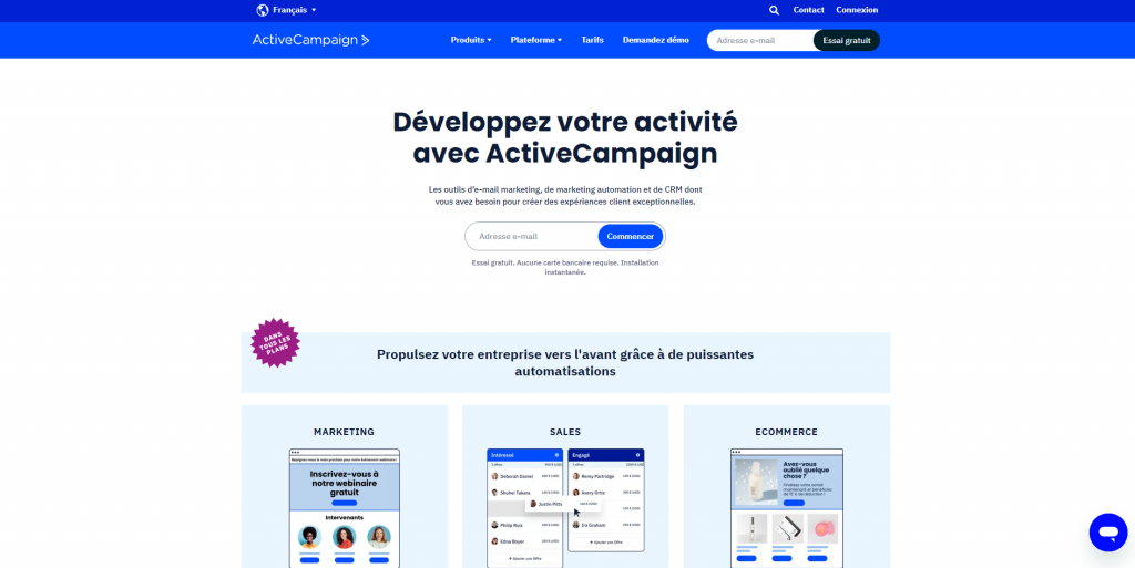 Page d'accueil de ActiveCampaign