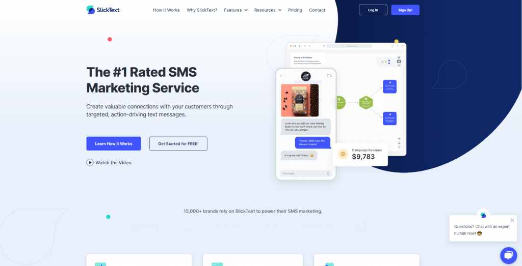 Page d'accueil de SlickText