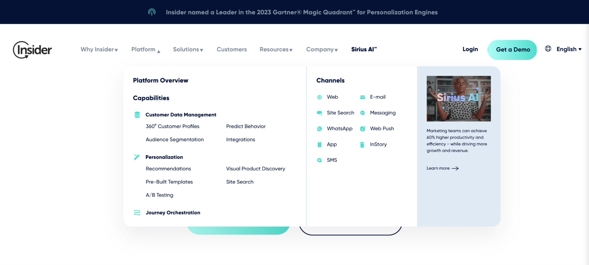 Insider One channels for omnichannel personalization