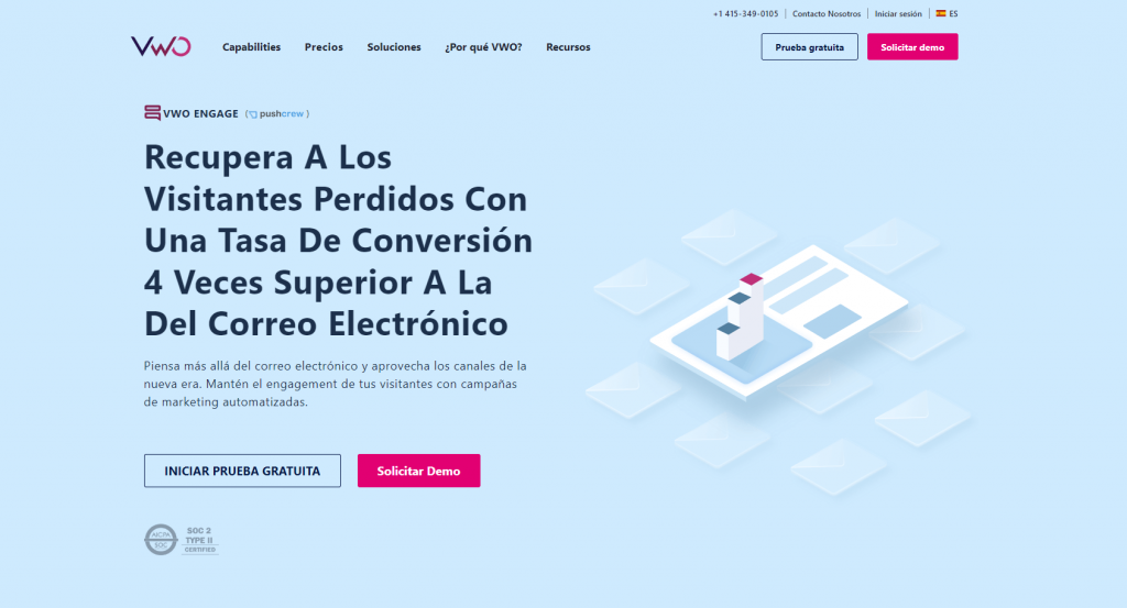 página de inicio VWO Engage