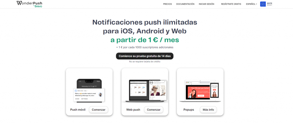 página de inicio Wonderpush