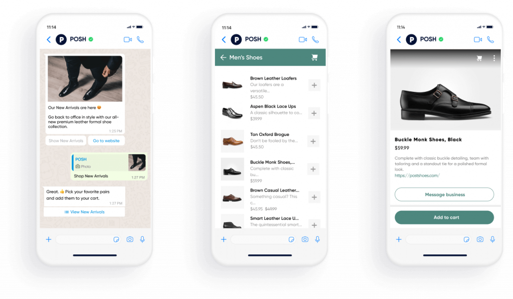 Insider One - flux de commerce conversationnel WhatsApp sur les chaussures pour homme