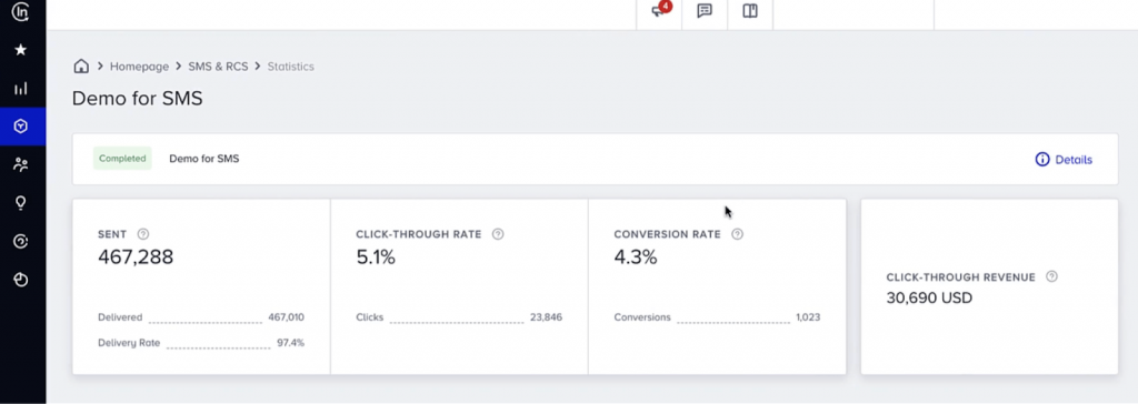 Insider One SMS metrics