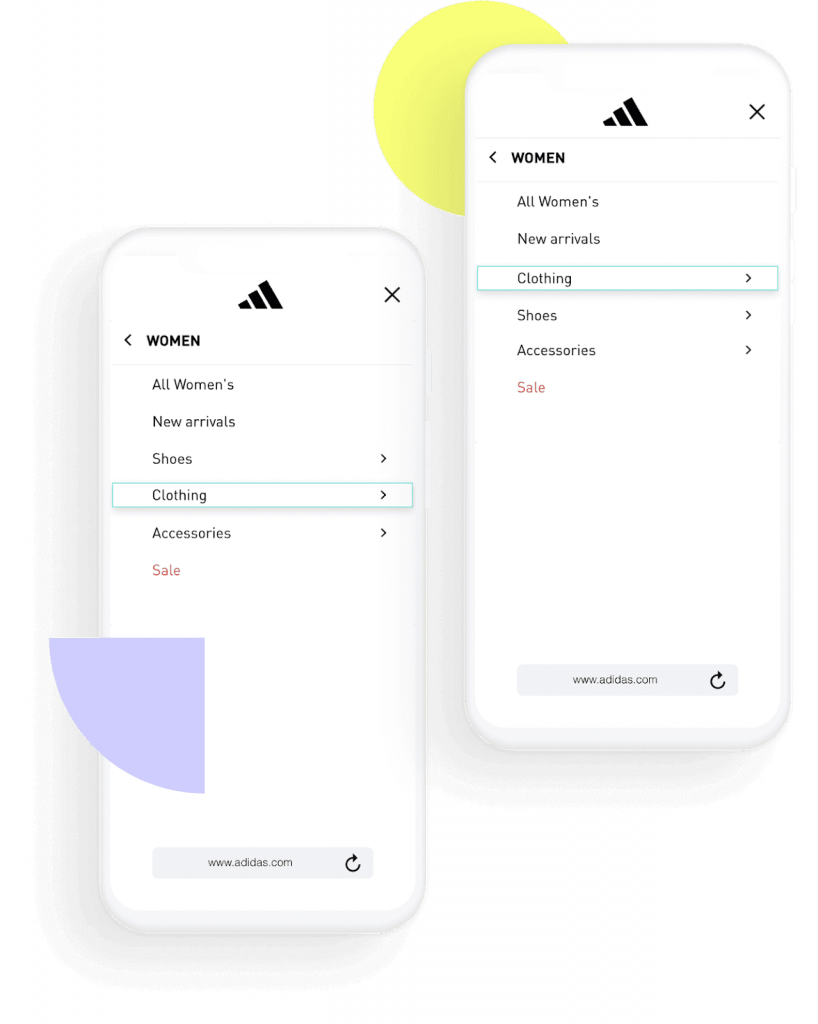 Insider One - Category optimization sur le site Adidas
