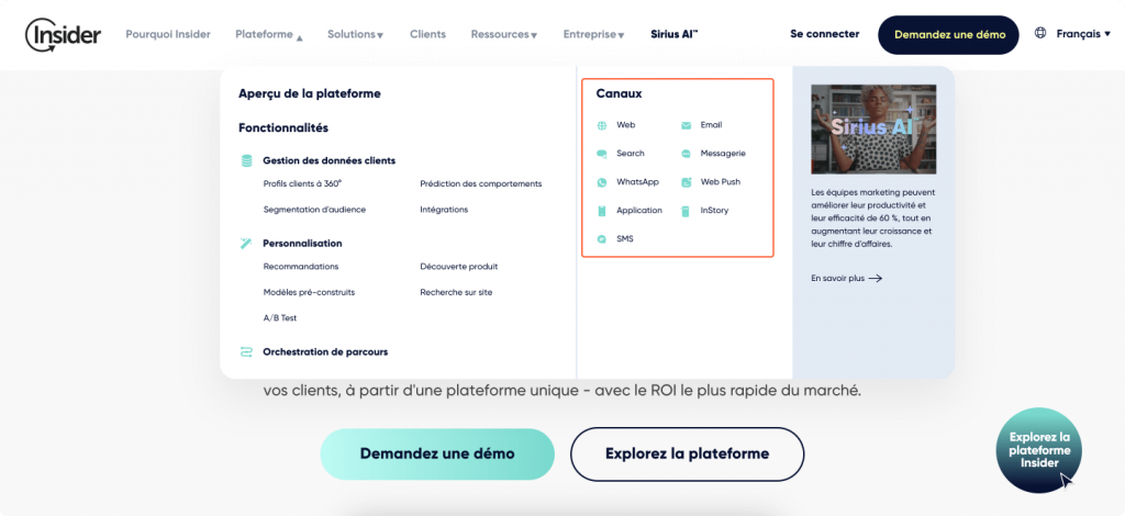 Canal pris en charge par Insider One dans le cadre de l'automatisation du marketing omnicanal