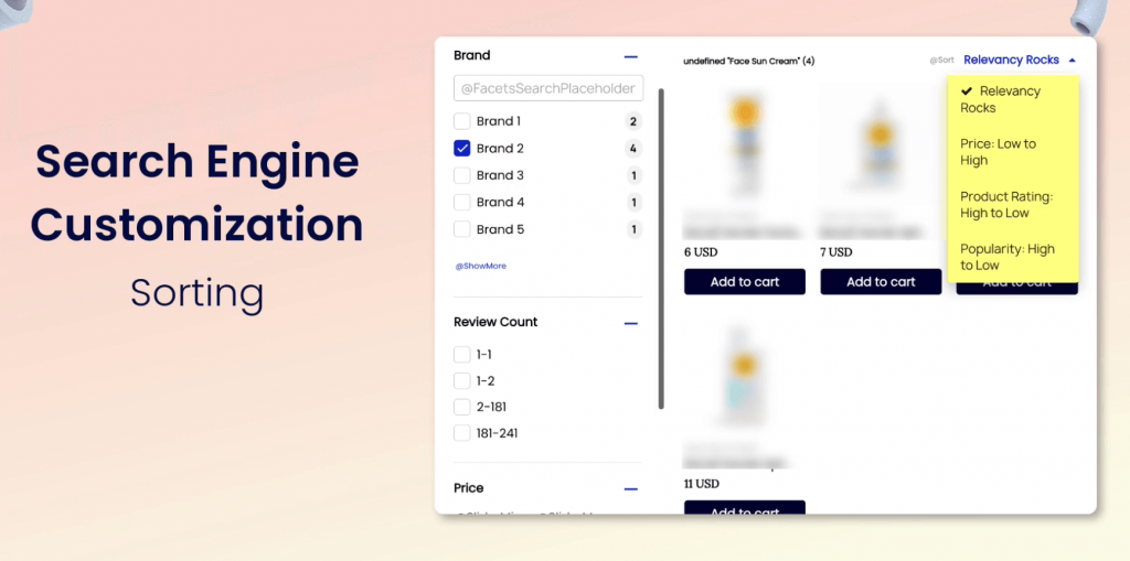 Insider One's search engine customization enhancing sorting filters for ecommerce site search