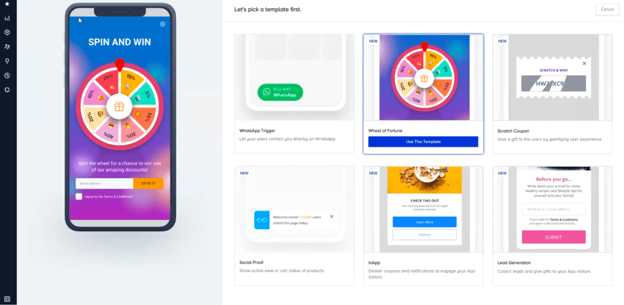 Templates mobile “Roda da Fortuna” da Insider One