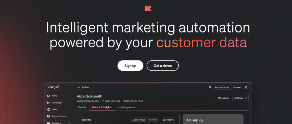 página principal de Klaviyo