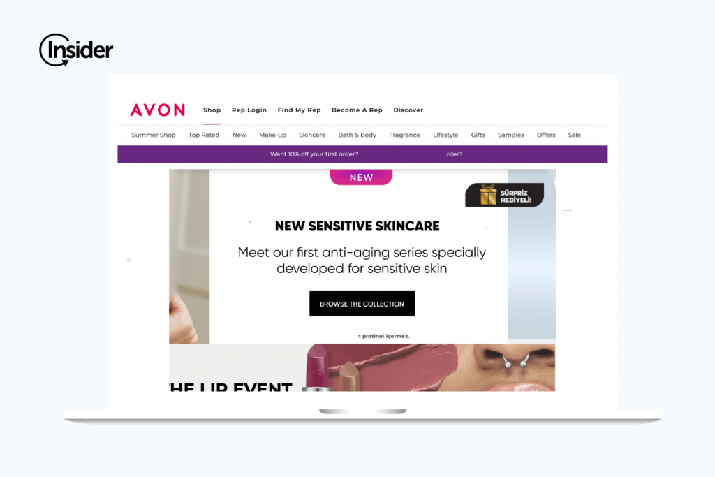 Avon used Insider One’s Web Suite to create a homepage banner highlighting popular products