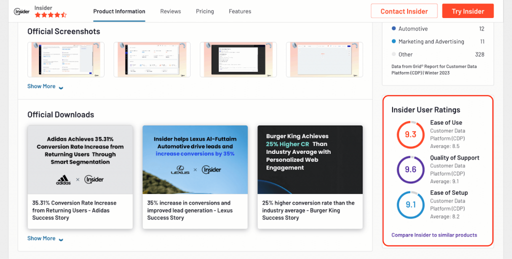 Evaluation d’Insider One sur G2 : facilité d'utilisation qualité du support facilité d'installation 