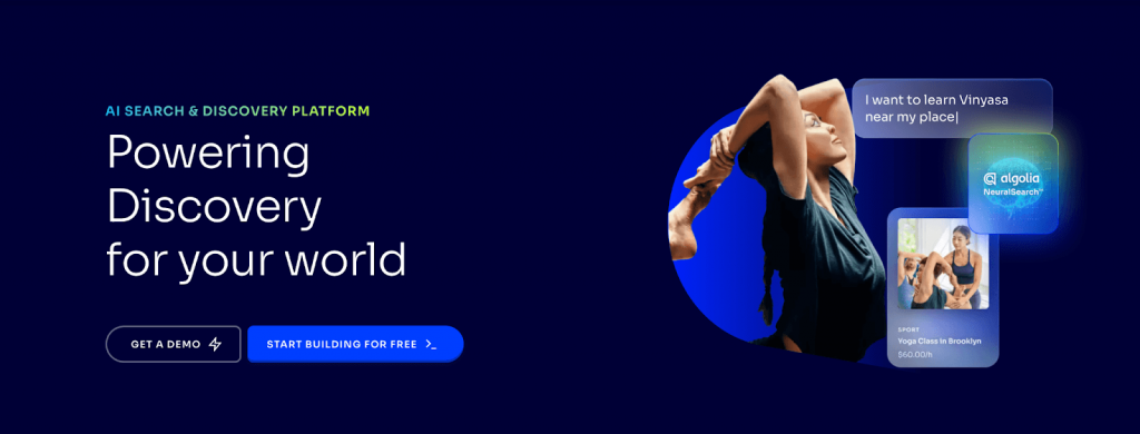 Algolia page d'accueil