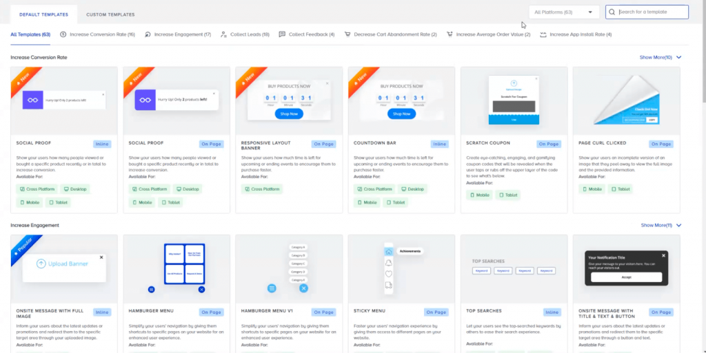 Insider One bibliothèque de modèles