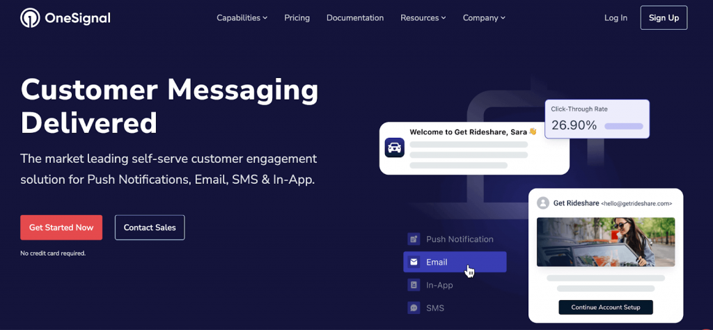 OneSignal page d'accueil