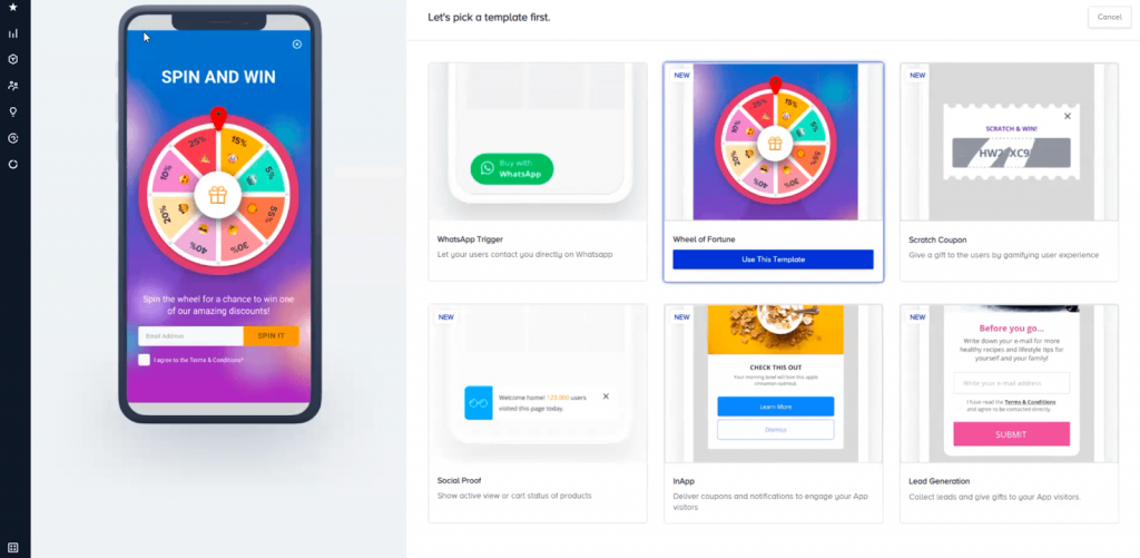 Insider One gamified lead generation template wheel of fortune