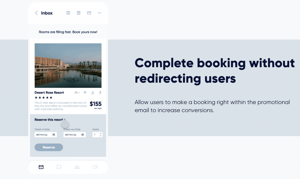 Insider One AMP email make reservation