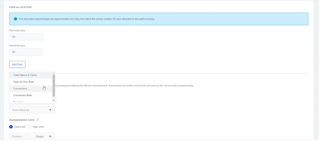 Insider One A/B testing goals