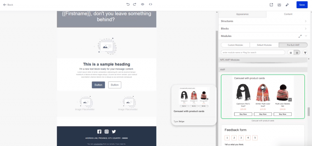 Insider One AMP email product carousel