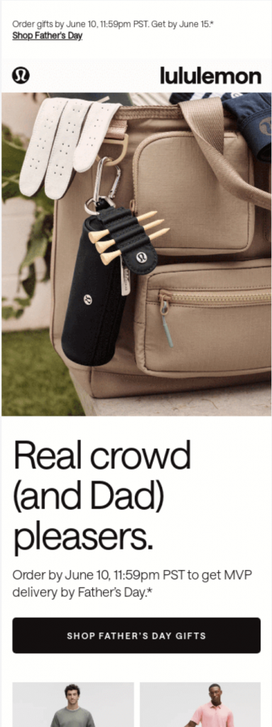 Lululemon Athletica’s Father’s Day email