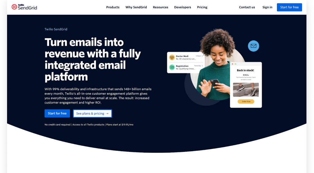 SendGrid homepage