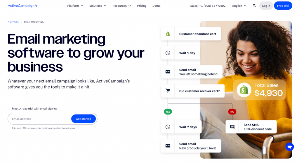 ActiveCampaign homepage