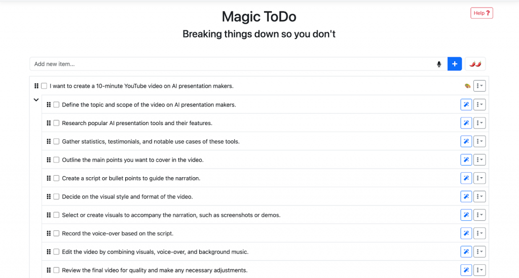 Goblin.tools to break down a big project into sub-tasks