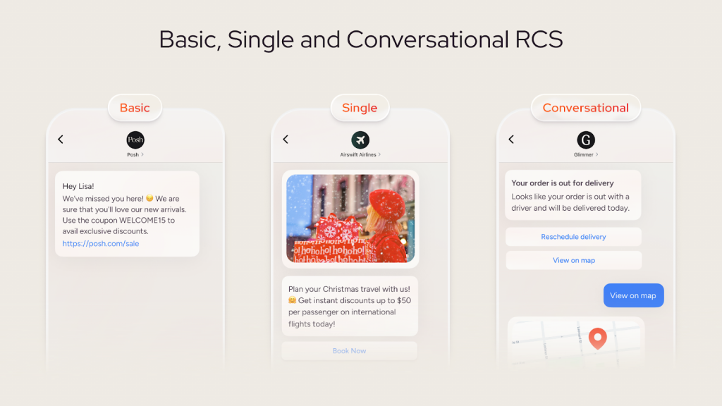 Types of RCS messages that marketers can enable to increase engagement and interactivity