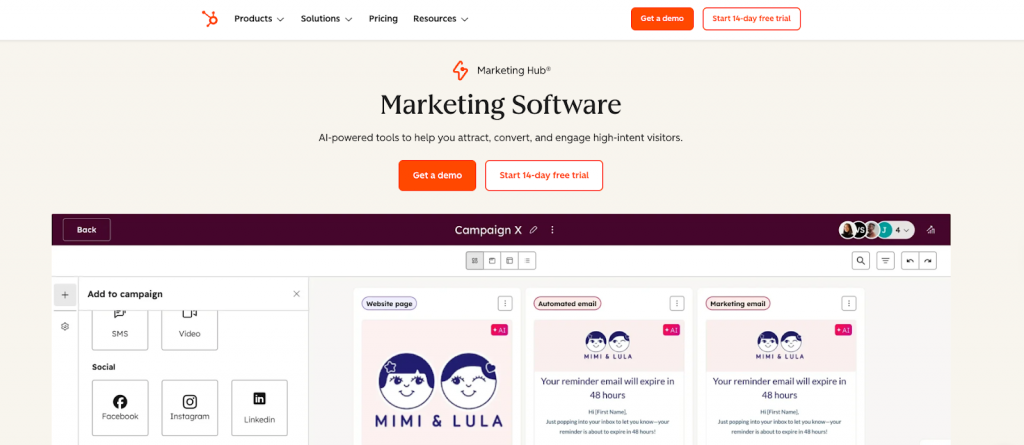 Hubspot homepage